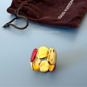 Authentic Louis Vuitton Berg Passion Heart Ring Gold & Red Enamel Size 7-7.5